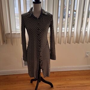 Diane Von Furstenberg Black and White Long-Sleeve Shirt Dress